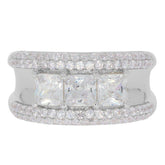 Sterling Silver Semi Mount Ring Setting SQ 4.5x4.5mm Men's Band Ring 3 Stones - Syzjewelry